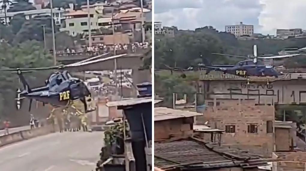 Montagem de fotos mostra helicóptero caindo em Minas Gerais