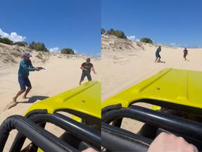 Captura de tela de vídeo de homens armados tentando render turistas que passeavam de buggy no Ceará