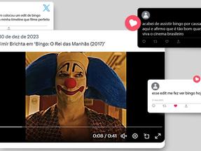 Edit do filme 'Bingo: O Rei das Manhãs' (2017), dirigido por Daniel Rezende e protagonizado por Vladimir Brichta, foi compartilhado no Twitter em 30 de dezembro e acumula mais de 15 milhões de visualizações e muitos comentários de quem foi assistir o longa após ver o vídeo curto de divulgação