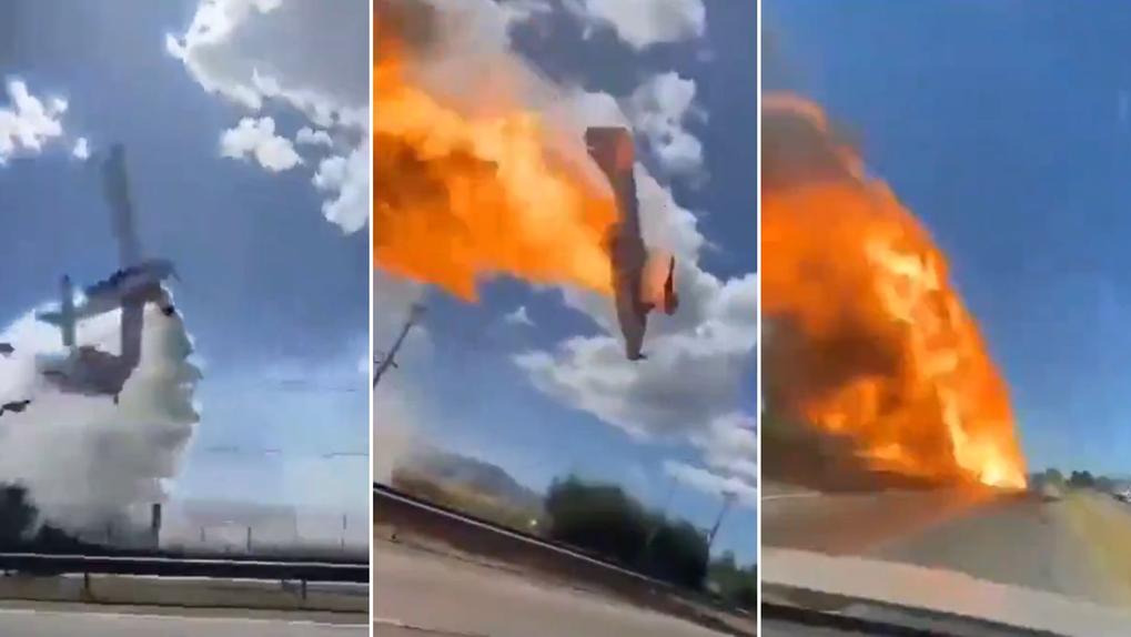 Montagem mostra capturas de vídeo de avião que caiu no Chile em 15 de janeiro de 2024. Avião colide contra poste e explode sobre rodovia no Chile; veja vídeo