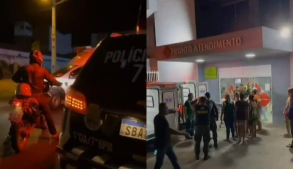 Capturas de tela de vídeo que mostra socorro a vítima baleadas na calçada de casa