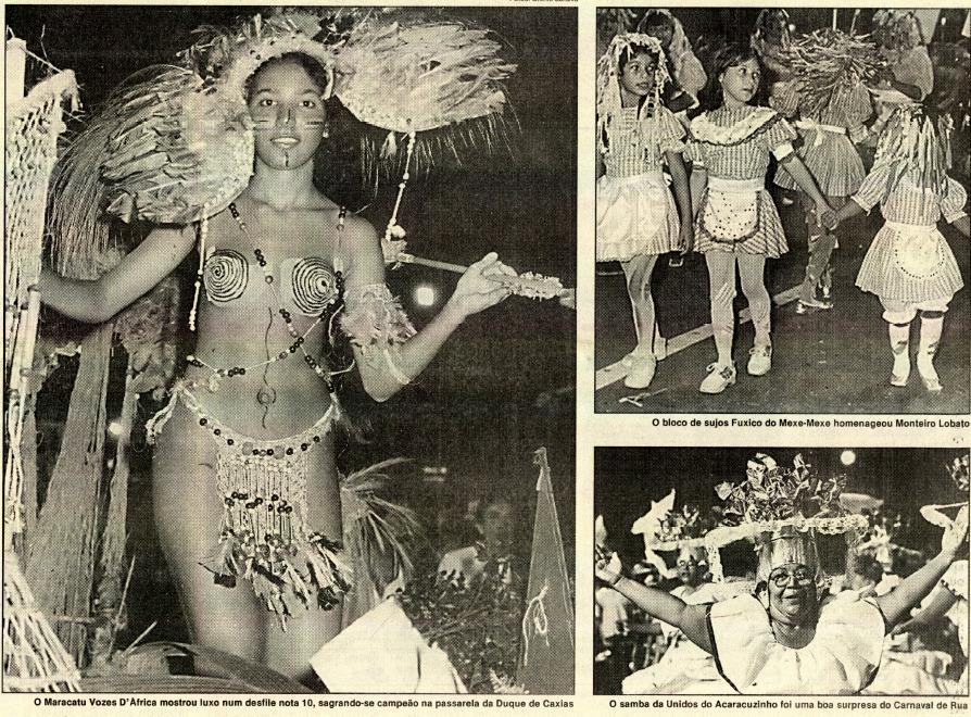 Em 1984, os blocos Vozes D'África, Fuxico do Mexe-Mexe e Unidos do Acaracuzinho em passagem pela Avenida Duque de Caxias