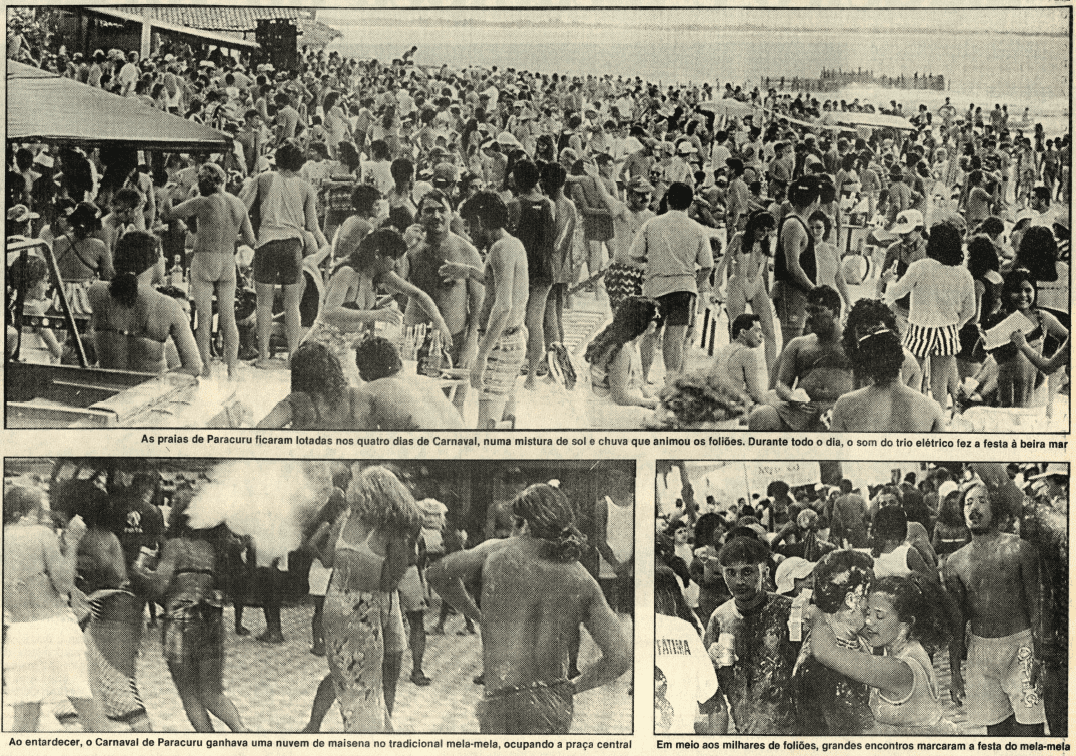 Multidão em dia de Carnaval da Praia do Paracuru, em 1994