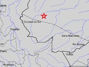 Print de mapa que mostra epicentro de tremor de terra no Brasil