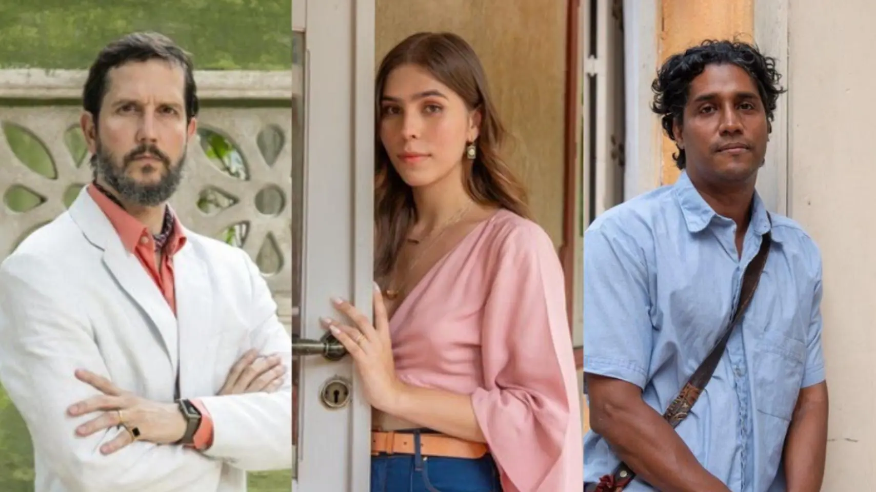 Vladimir Brichta (Egídio), Gabriela Medeiros (Buba), Breno da Matta (Pastor Lívio) caracterizados na novela 'Renascer'