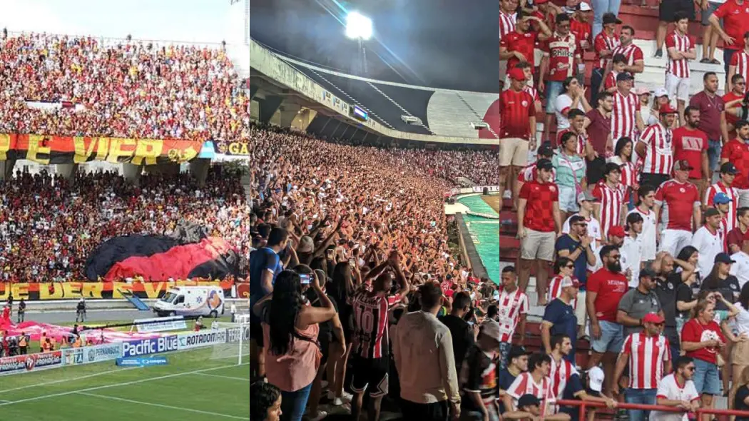 Montagem com fotos das torcidas de Sport, Santa Cruz e Náutico