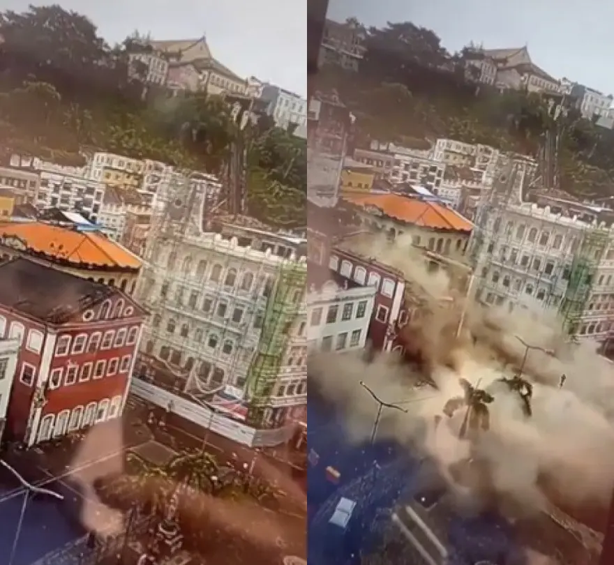 Montagem de prédio desabando em Salvador