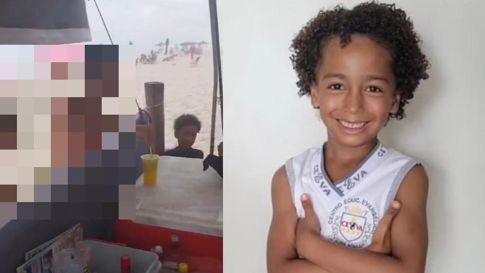 Montagem de fotos com nova imagem de Edson Davi, menino desaparecido em praia do RJ