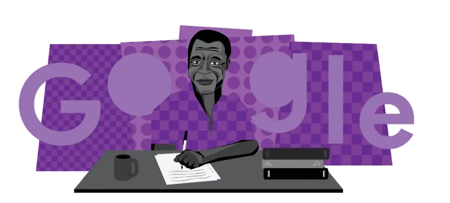Doodle em homenagem ao escritor James Baldwin, exibido pelo Google em 1 de fevereiro de 2024. Conheça James Baldwin, escritor e ativista dos direitos civis homenageado pelo Google