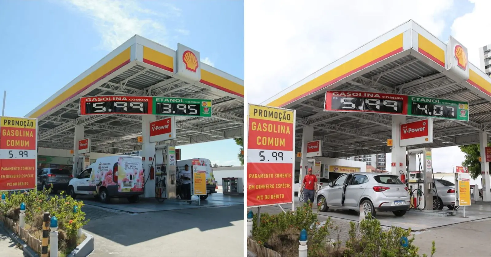 Montagem de fotos mostra antes e depois de preços aplicados em posto de combustíveis