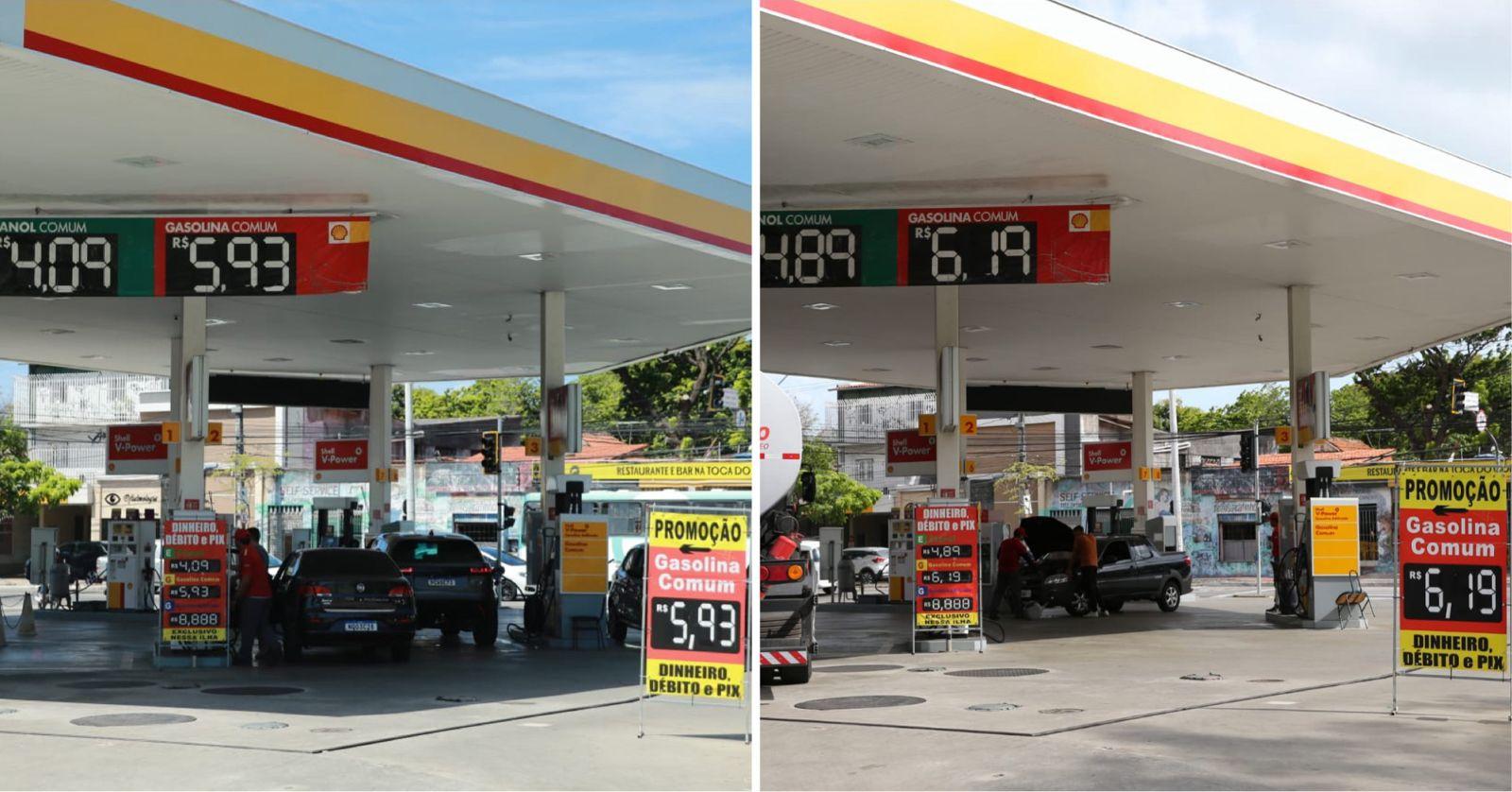Montagem de fotos mostra antes e depois de preços aplicados em posto de combustíveis