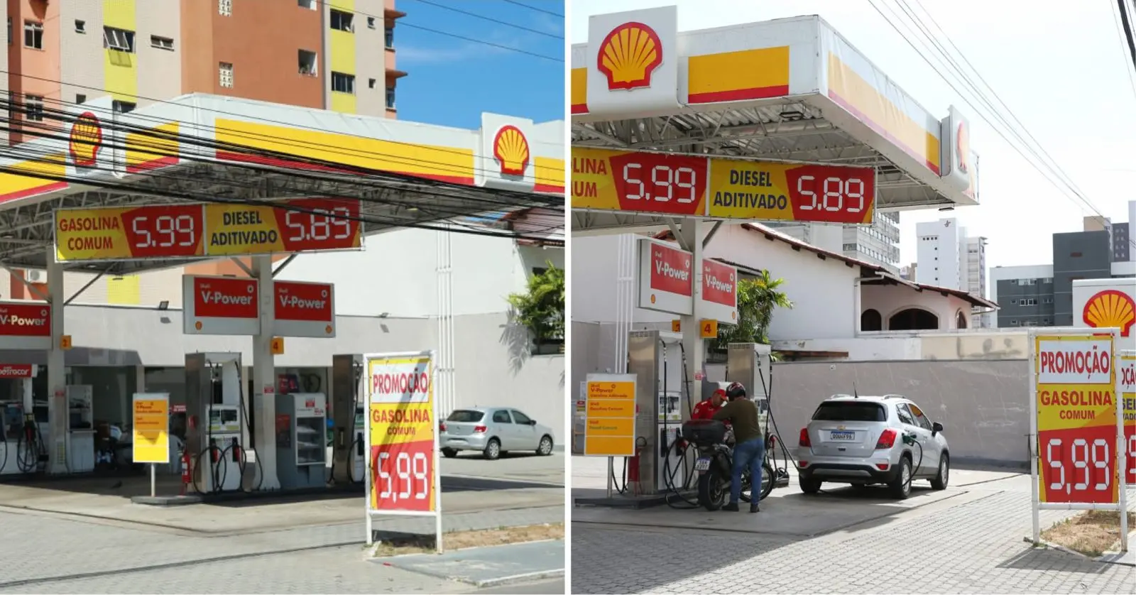 Montagem de fotos mostra antes e depois de preços aplicados em posto de combustíveis