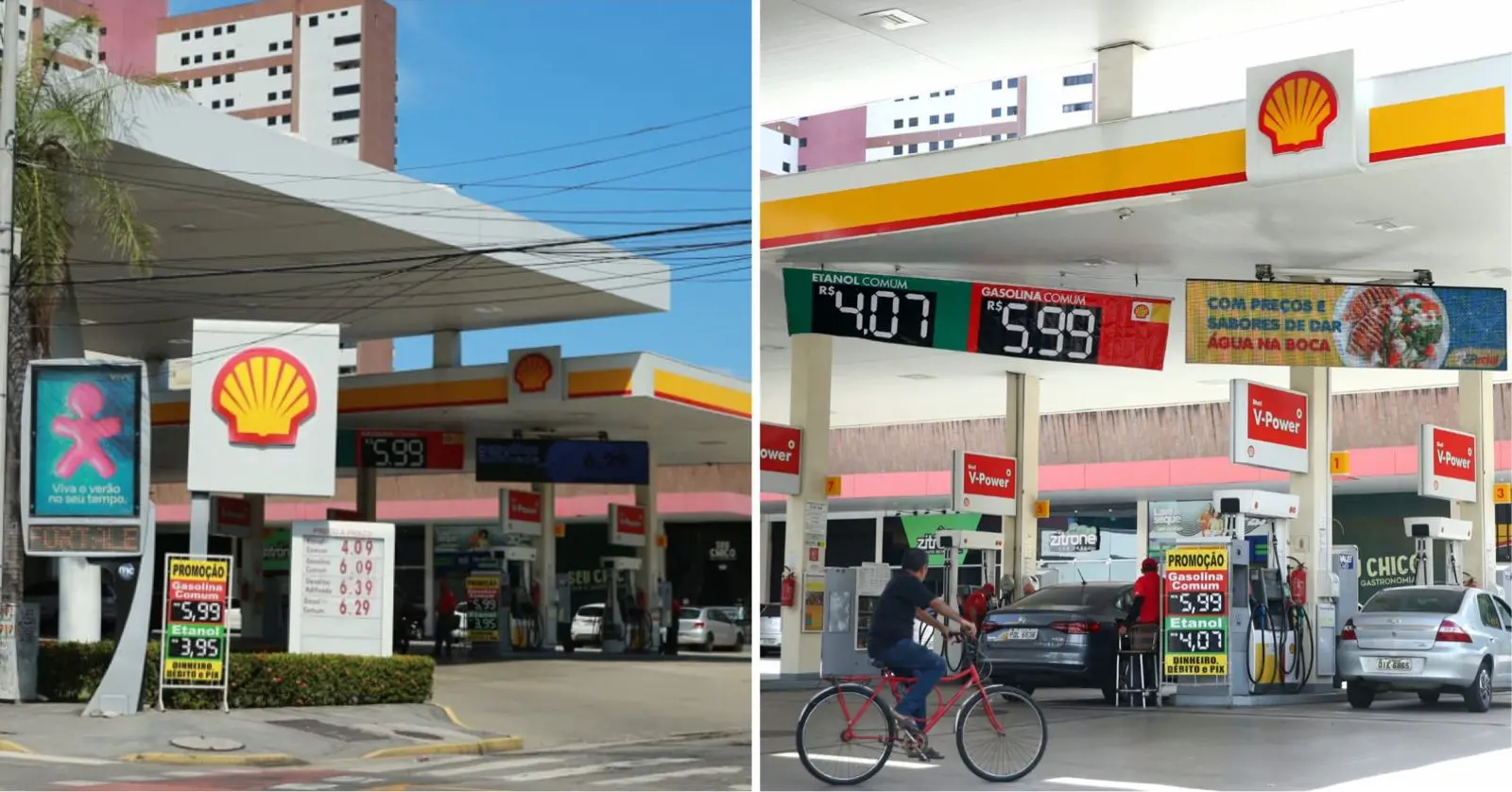 Montagem de fotos mostra antes e depois de preços aplicados em posto de combustíveis