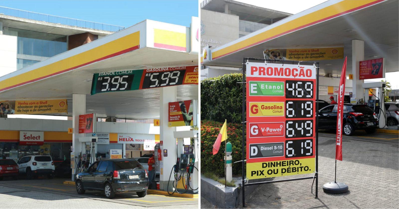 Montagem de fotos mostra antes e depois de preços aplicados em posto de combustíveis