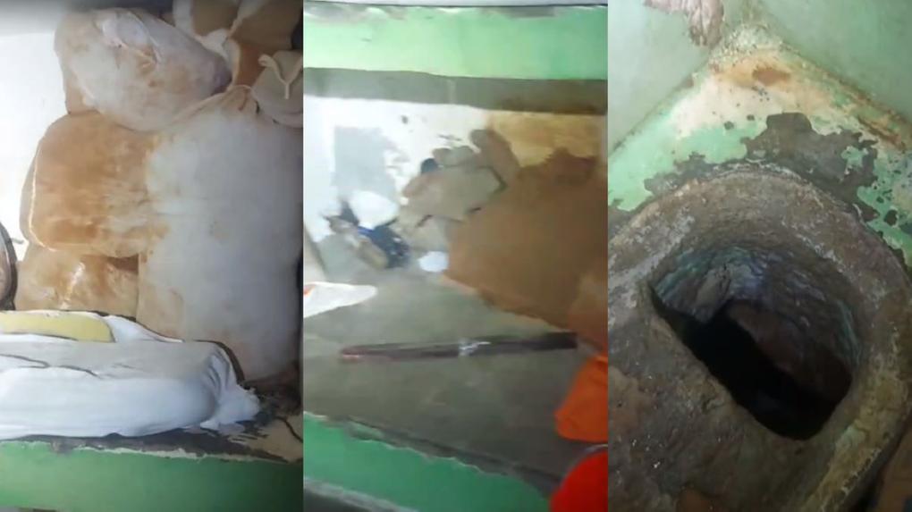 Capturas de tela de vídeo que mostra cela de onde preso escapou em Itaitinga