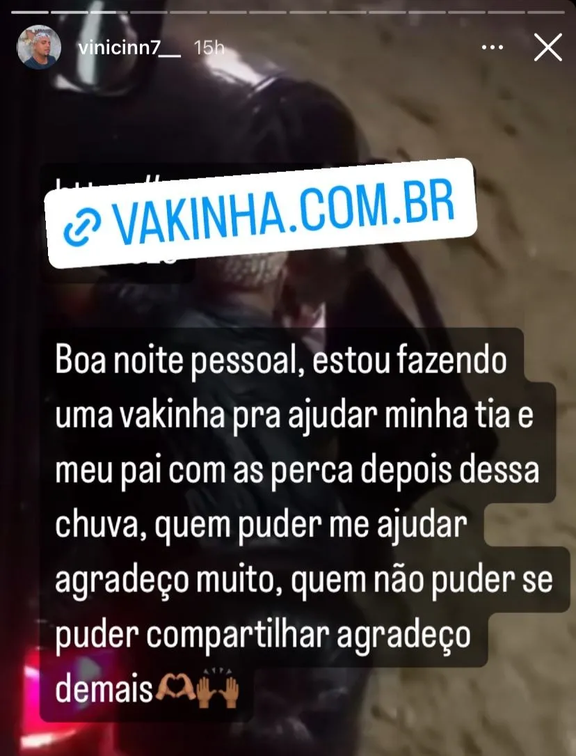 A 'vaquinha' online foi publicada por Marcos em suas próprias redes sociais