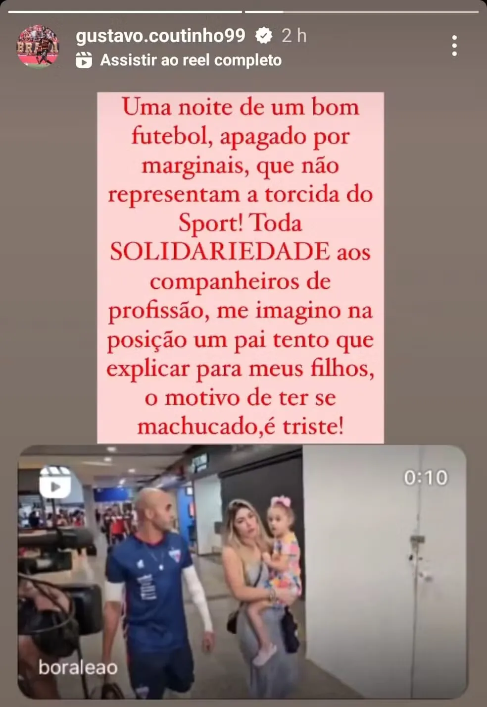 Gustavo Coutinho condenou o ataque ao Fortaleza.
