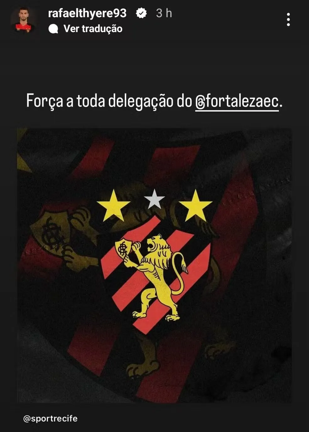 Rafael Thyere demonstra solidariedade ao time do Fortaleza depois de atentado sofrido em Recife.