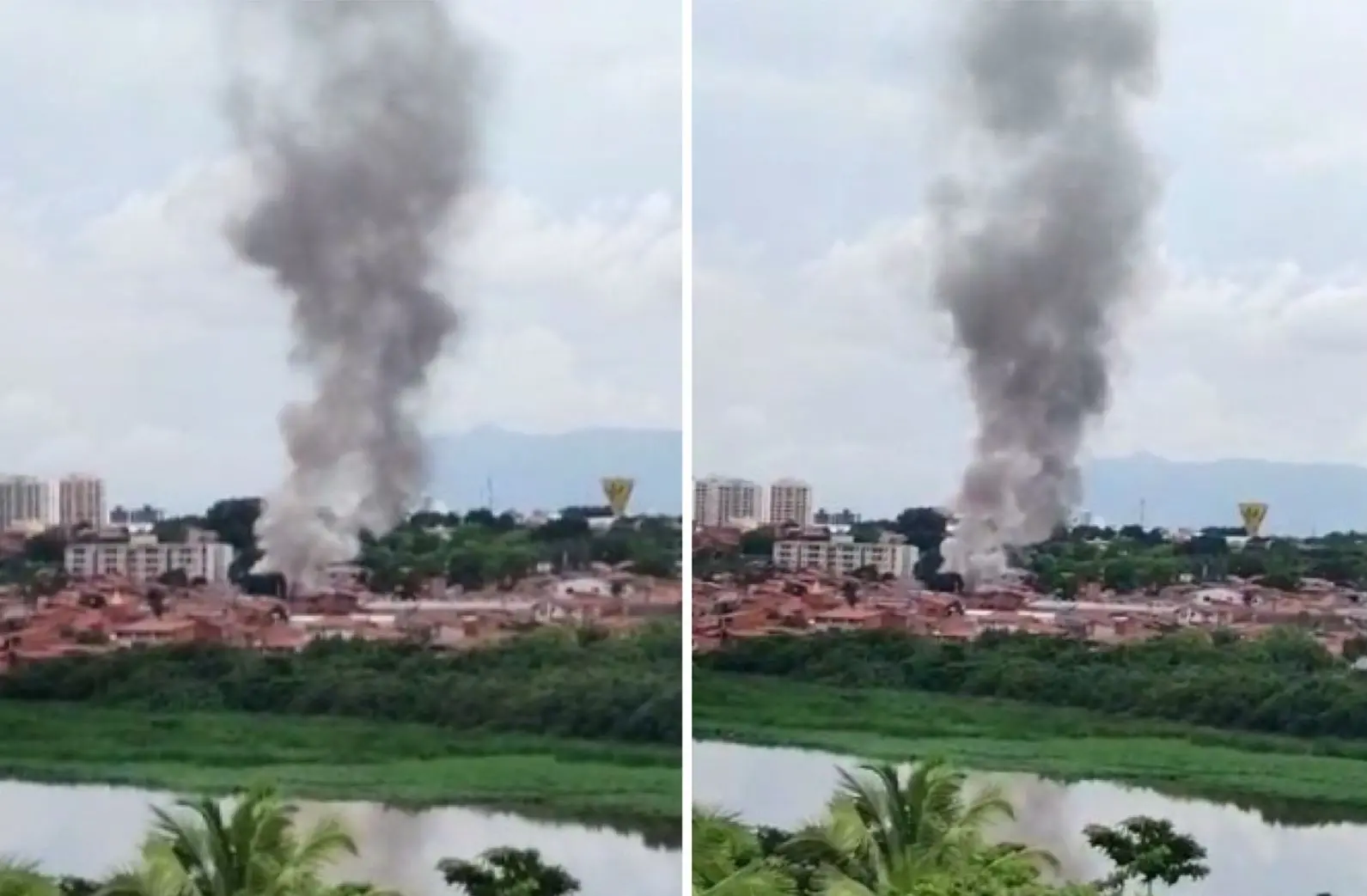 Montagem de fotos mostra espessa fumaça cinza em bairro de Fortaleza