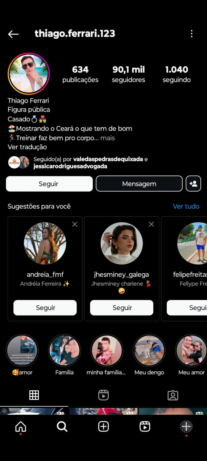 No Instagram, Thiago mostrava ter mais de 90 mil seguidores e dizia ser casado