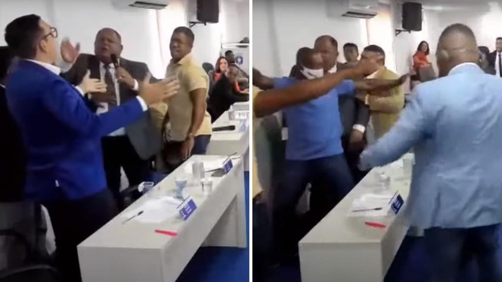 Montagem de parlamentares brigando em Lauro de Freitas