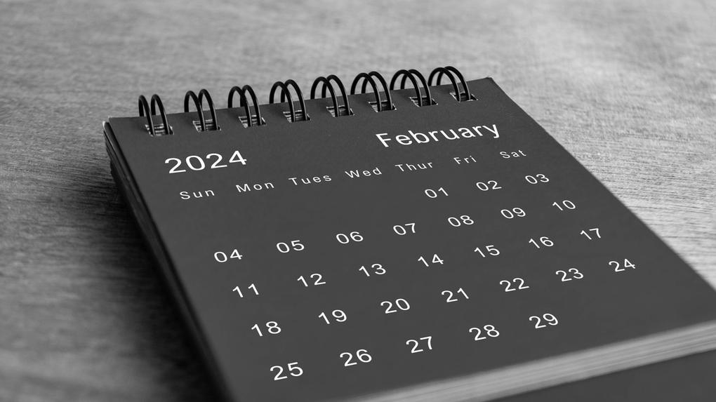 Calendário de fevereiro de 2024