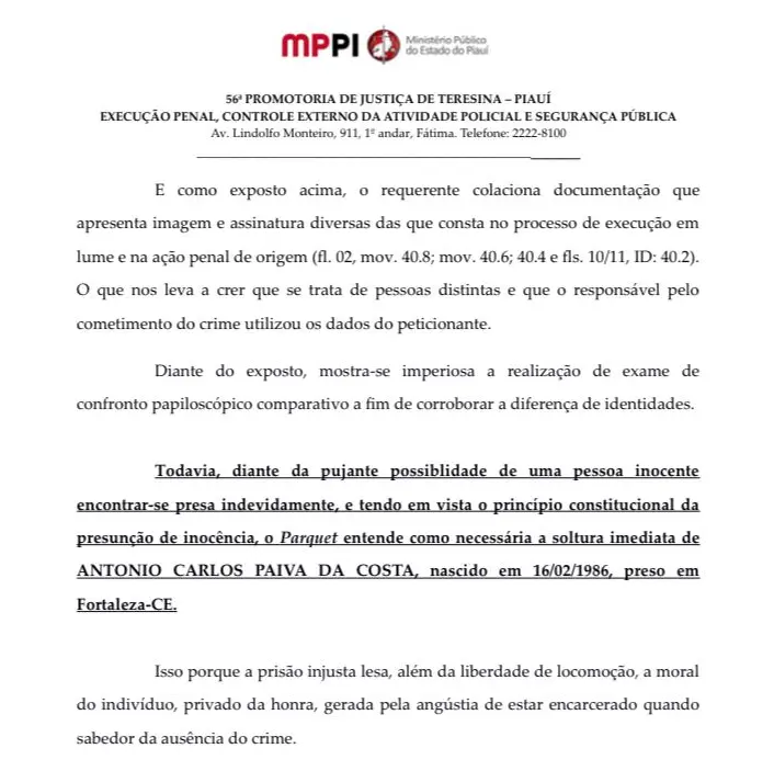 Trecho do processo no MPPI