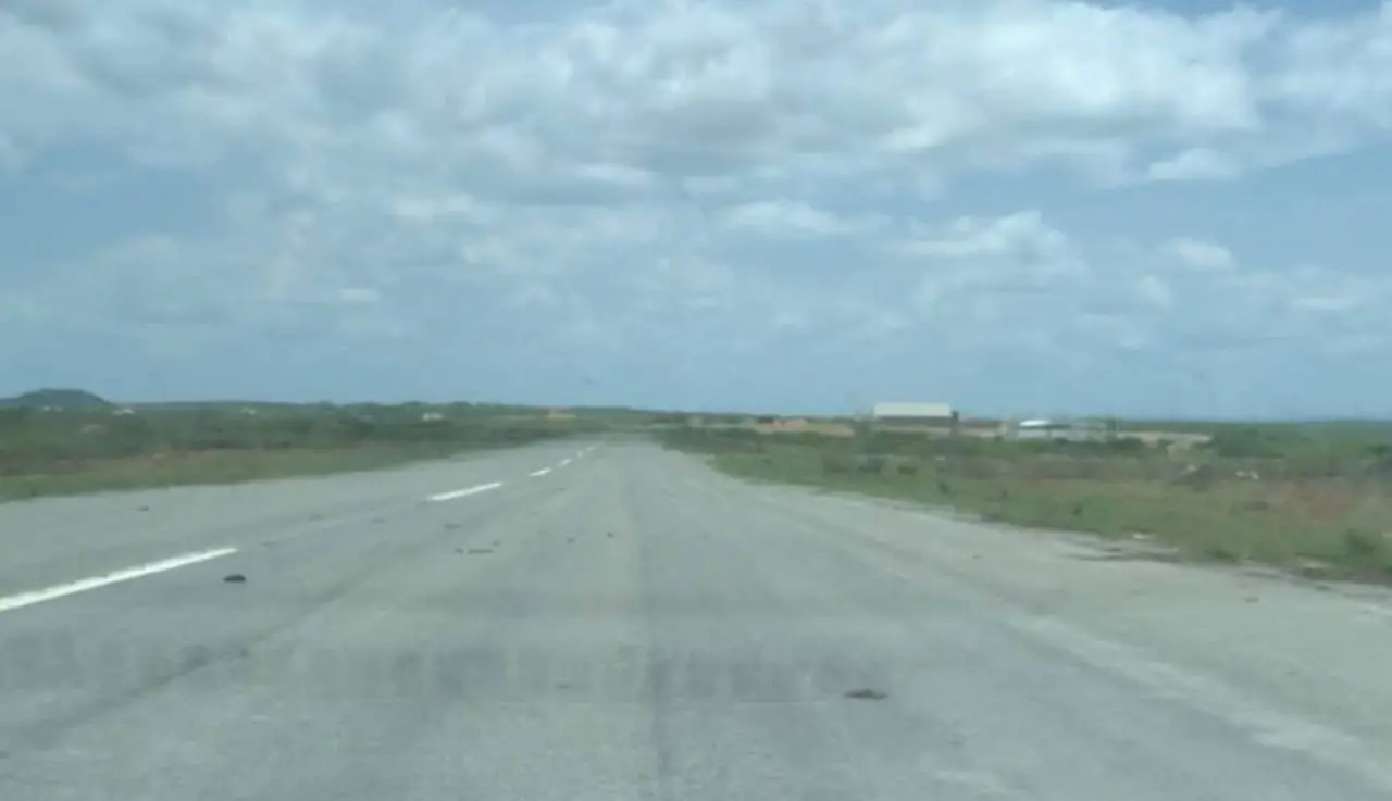 Detalhe para detritos e vegetação cobrindo a pista de pousos e decolagens do aeroporto de Caicó