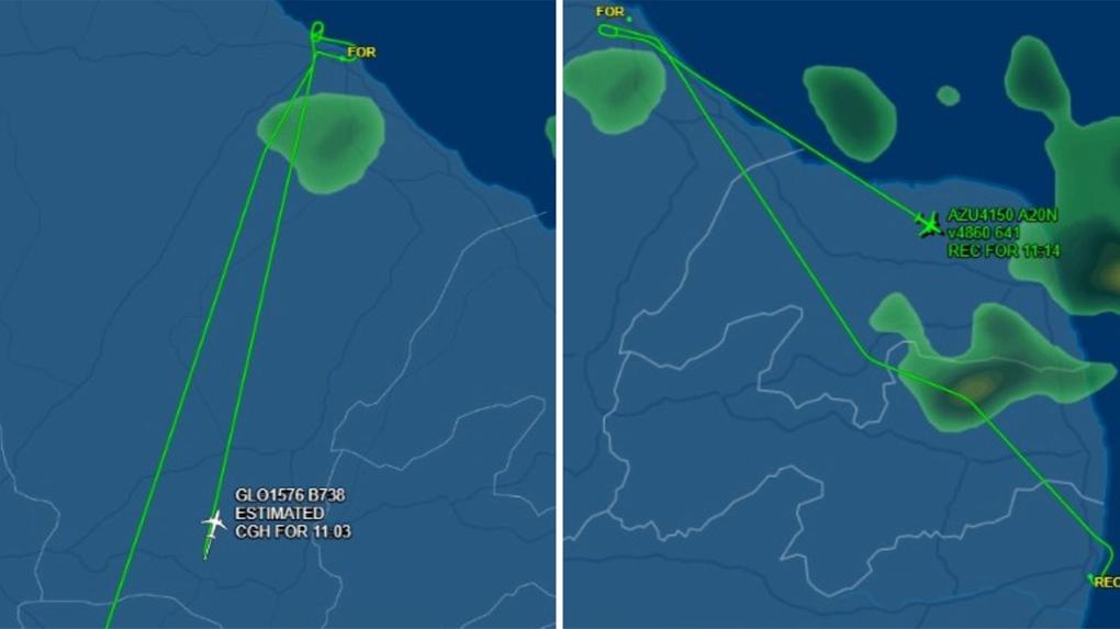 Montagem de fotos mostra rotas de dois voos