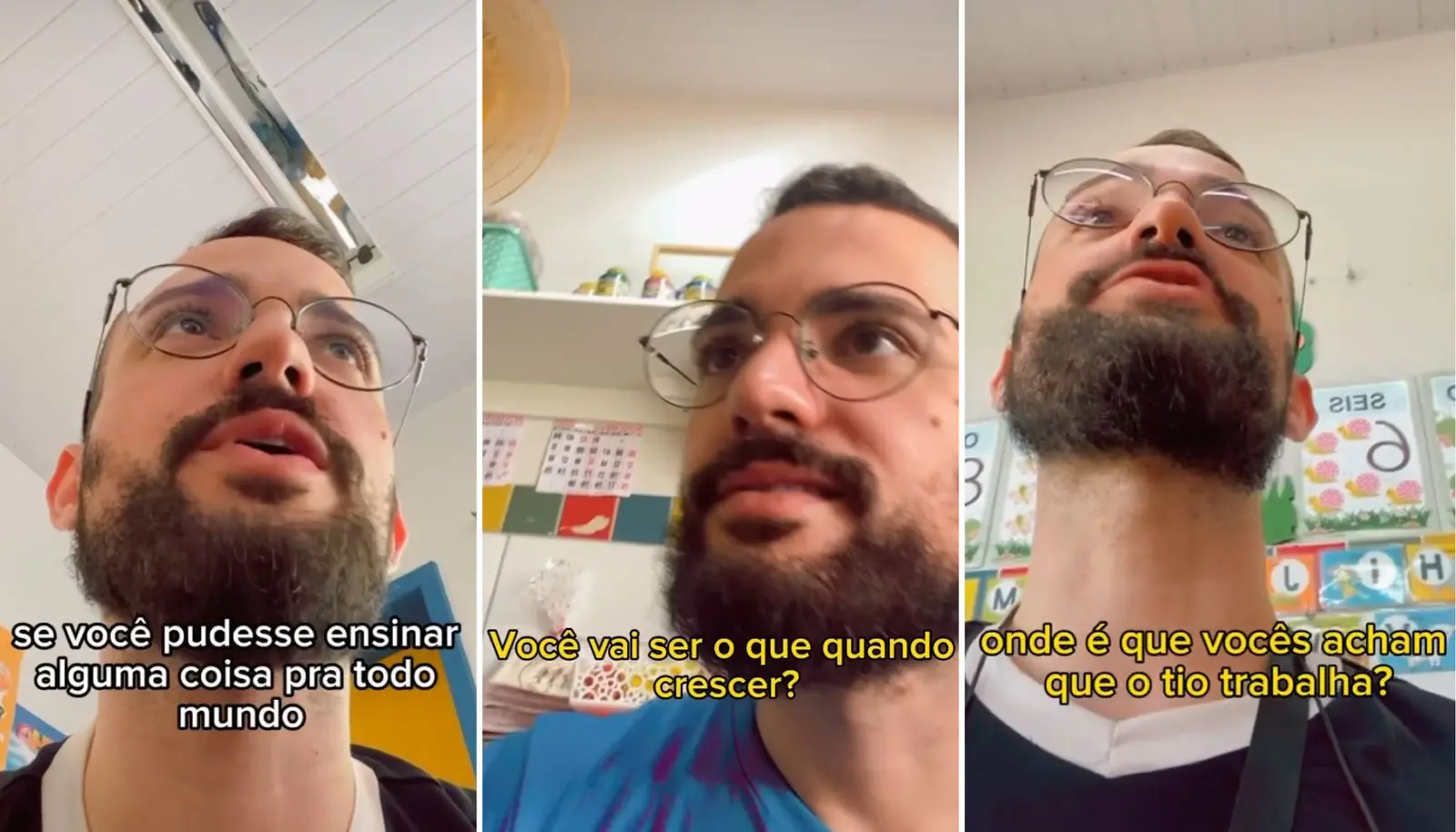 Montagem de fotos mostra o frames dos vídeos do professor Paulo Maia