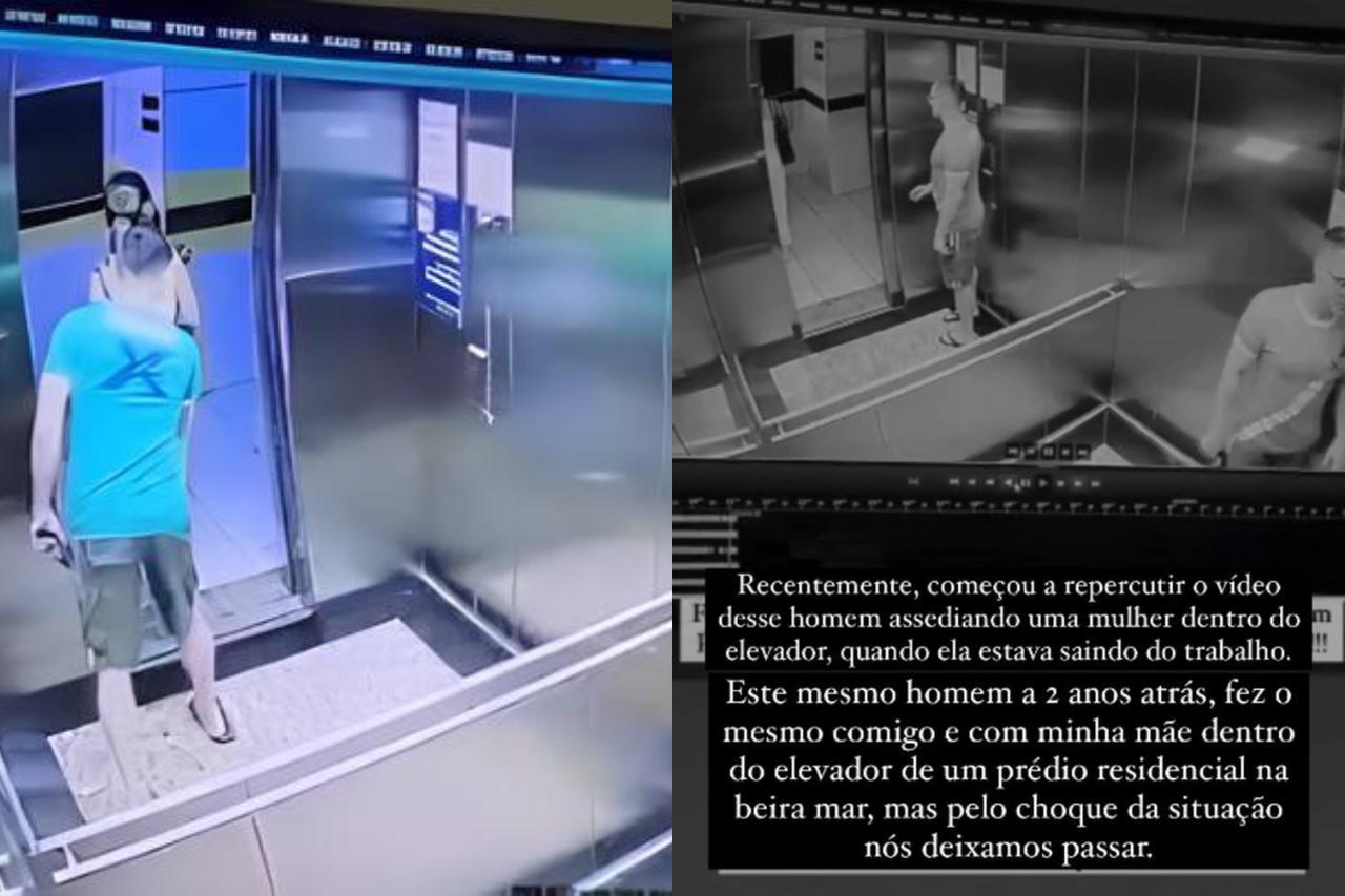 Print de registros de homem importunando mulher em elevador de Fortaleza