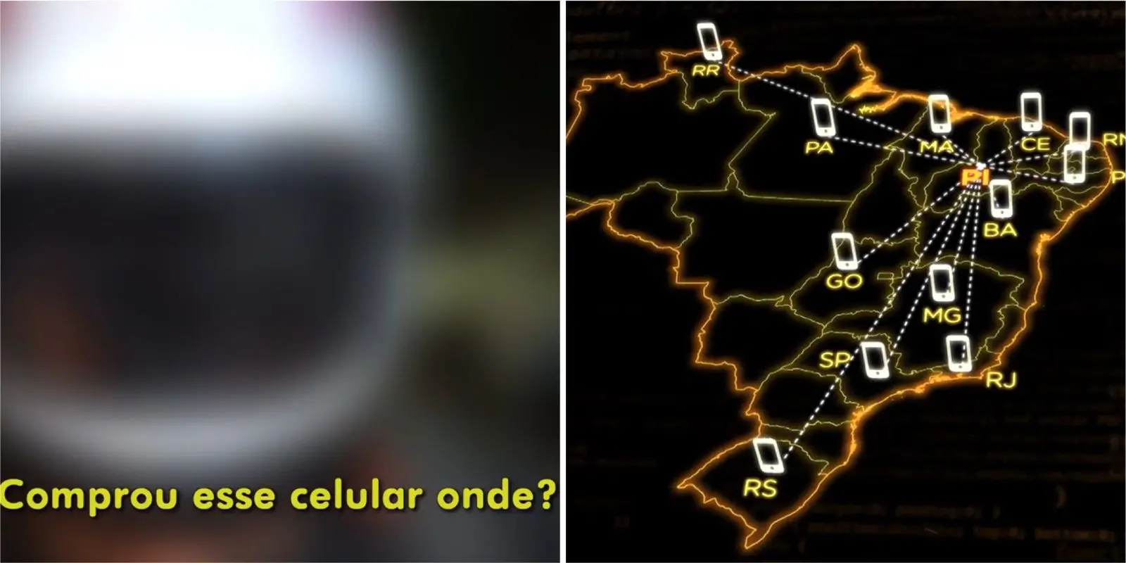 Montagem de fotos mostra frames da reportagem do Fantástico sobre recuperação de celulares roubados