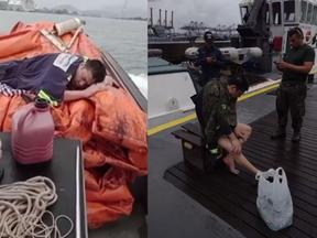 Cenas do resgate de um homem chinês que foi resgatado à deriva em Santos