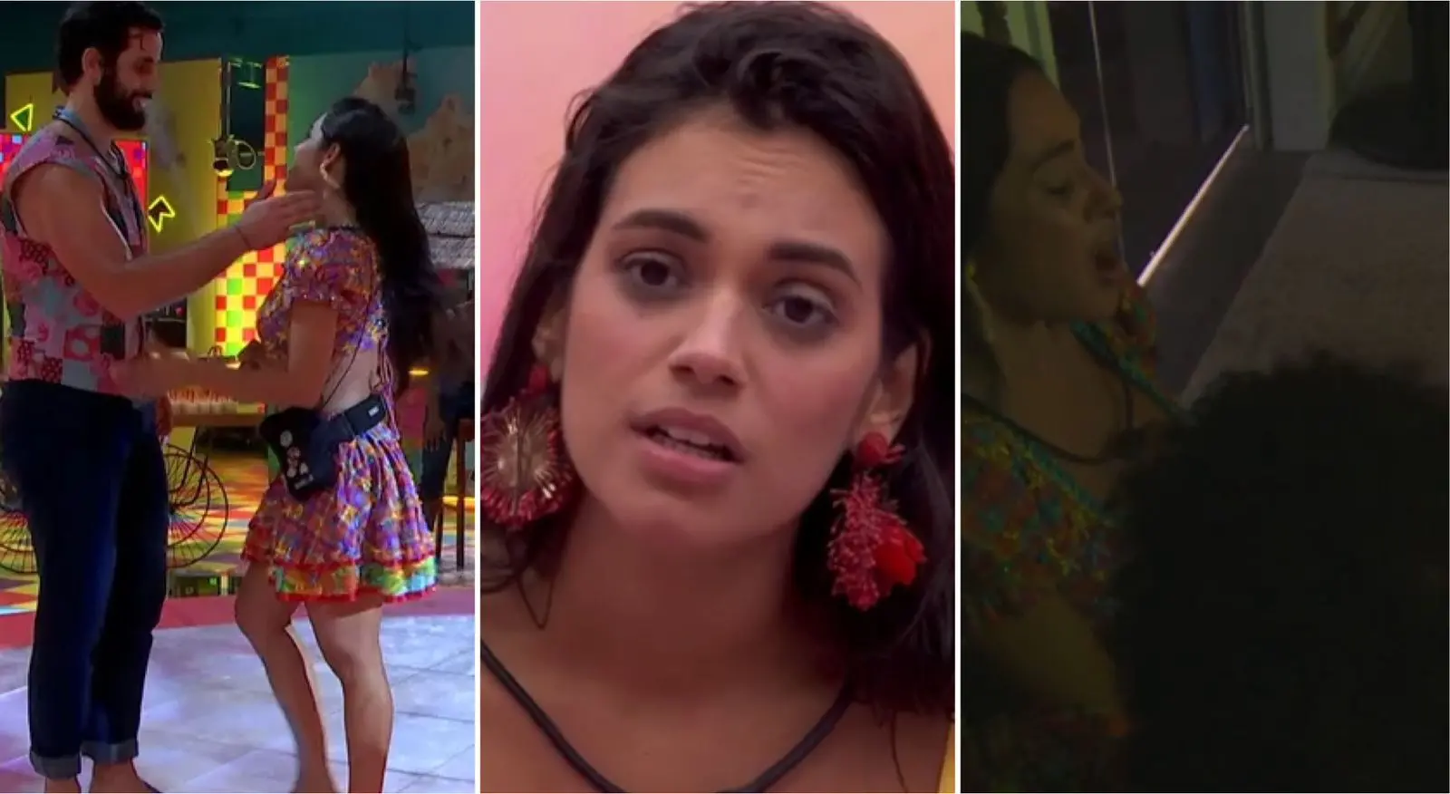 Montagem de fotos mostra três momentos da festa do BBB