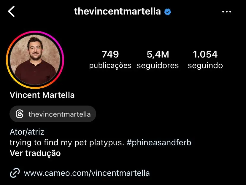 Perfil do ator no Instagram