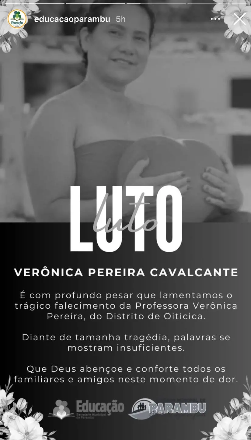 Story de luto pela morte de professora