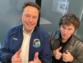 Elon Musk e Javier Milei em reunião nesta sexta (12), nos Estados Unidos