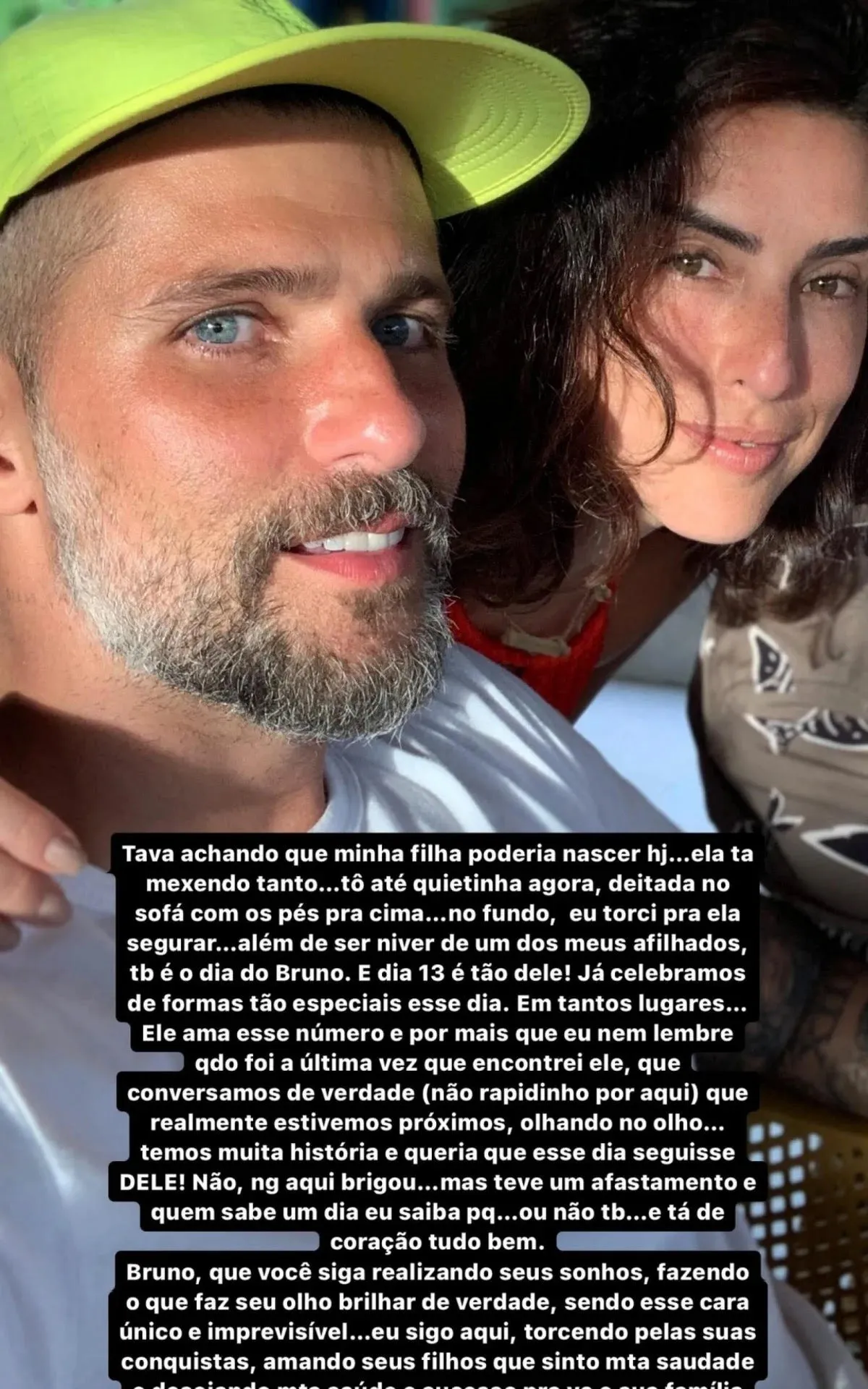 Fernanda Paes Leme, de 40 anos, parabenizou Bruno Gagliasso por meio do instagram