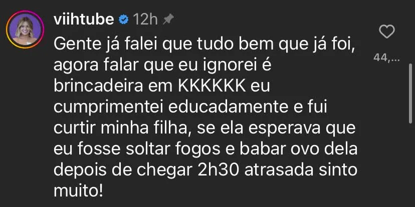 Viih alfinetou a cantora nos comentários da página Gossip do Dia, no Instagram