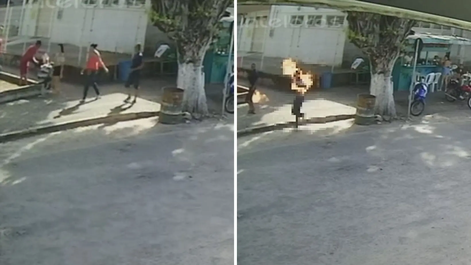 Montagem de homem sendo ateado fogo