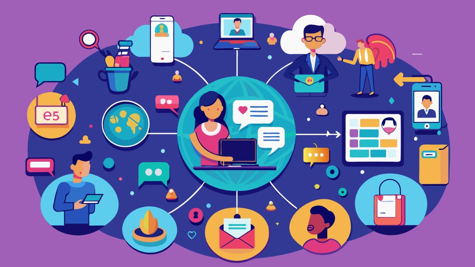 Imagem gráfica de pessoas conectadas no mundo digital