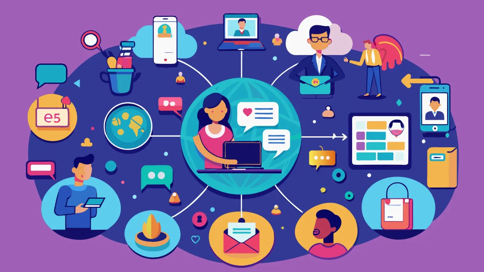 Imagem gráfica de pessoas conectadas no mundo digital