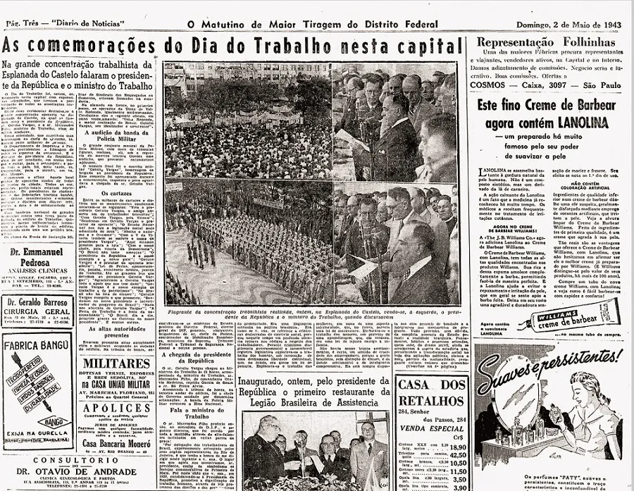 Edição do dia 2 de maio de 1943 do extinto jornal Diário de Notícias, do Rio de Janeiro