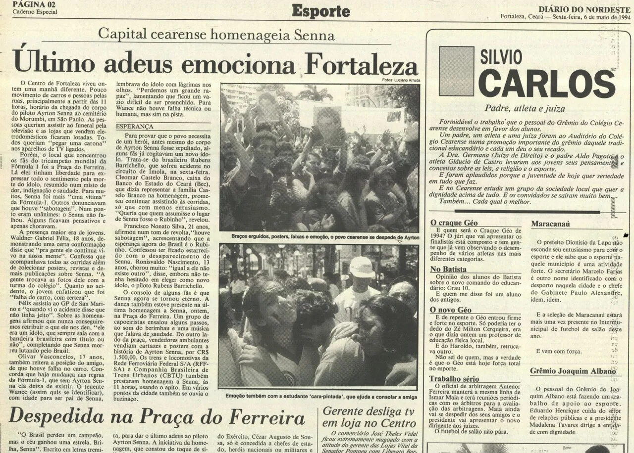 Legenda: Fac-símile da edição do dia  6 de maio de 1994 do Diário do Nordeste