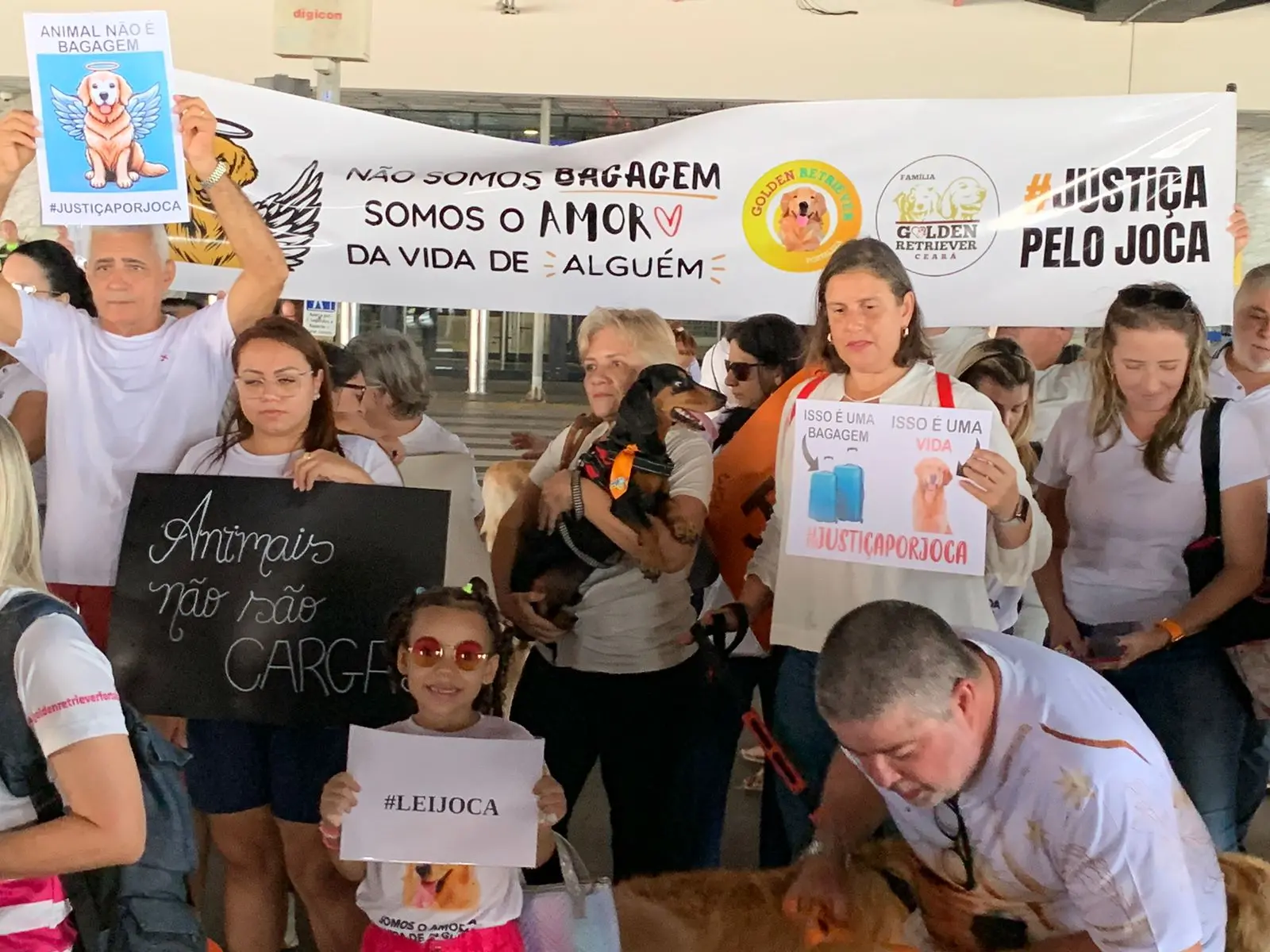 Manifestantes seguram cartazes