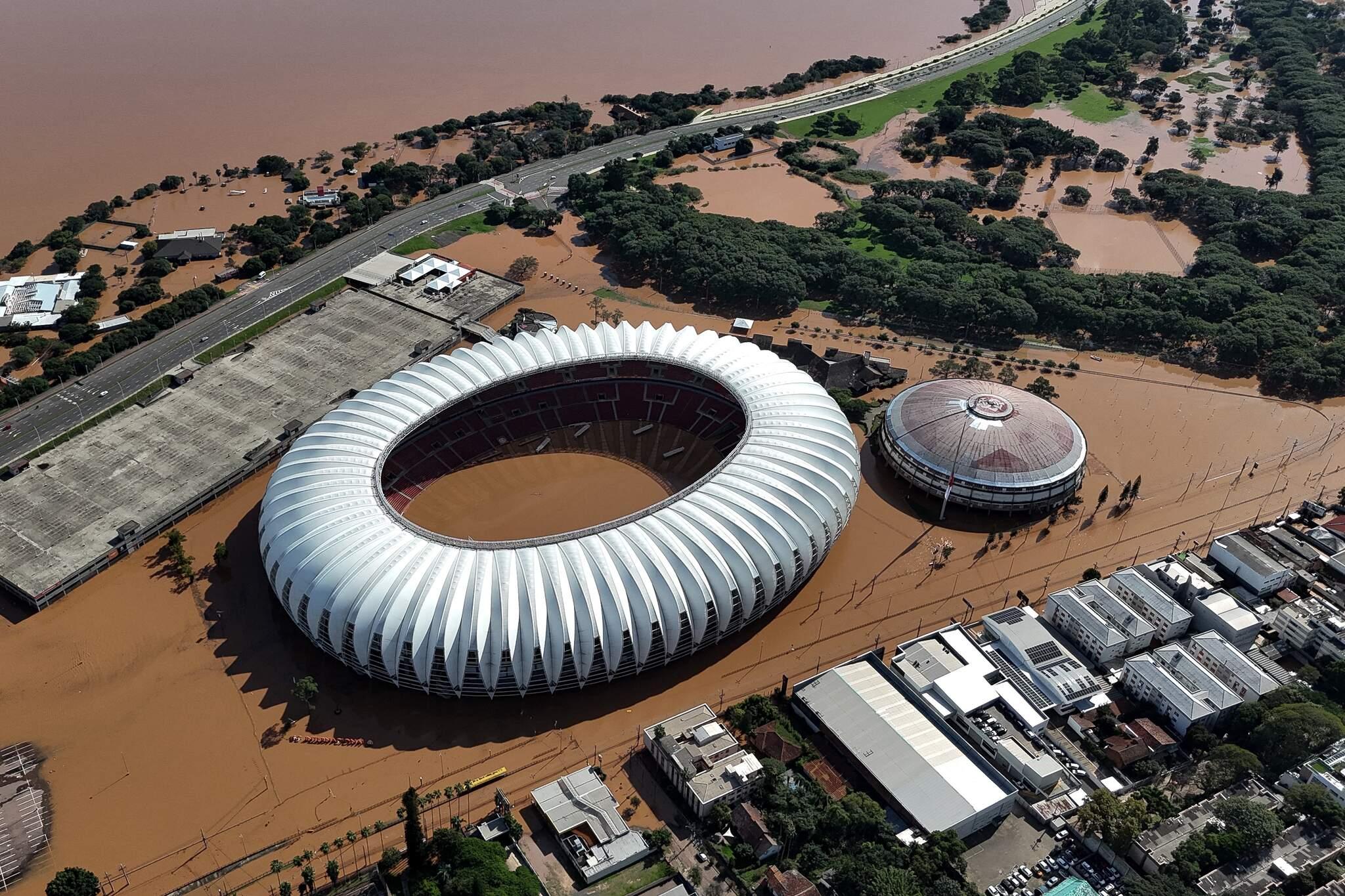 Estádio Beira-Rio, do Internacional, em meio à enchente no Rio Grande do Sul