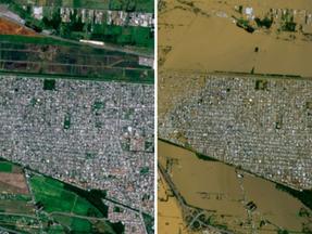 Imagem mostra antes e depois de Porto Alegre após enchentes históricas no Rio Grande do Sul