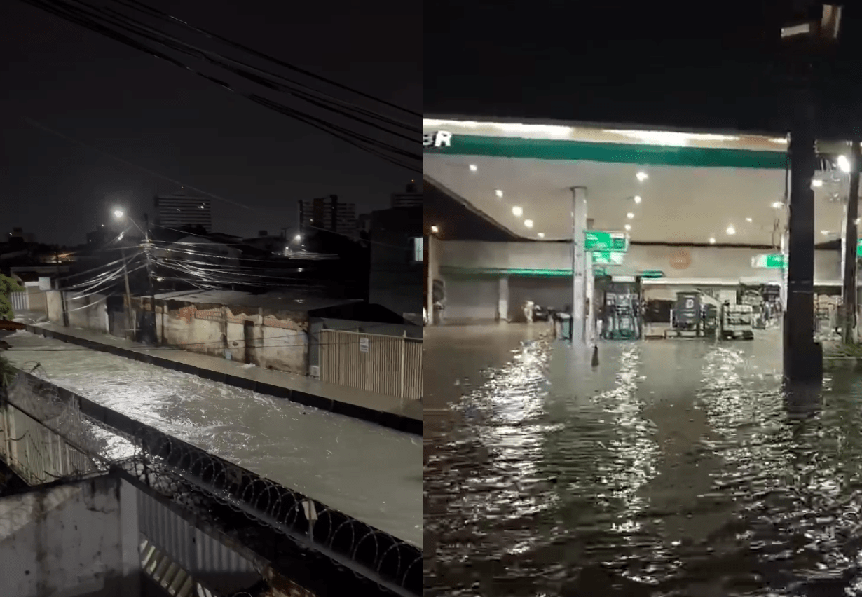 Casas no canal no Jardim América e posto de gasolina no Dias Macêdo foram alagados