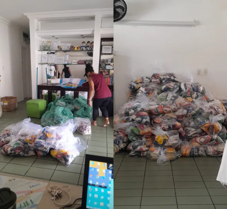 Imagem dos alimentos arrecadados na 1ª edição da Corrida Autismo Run