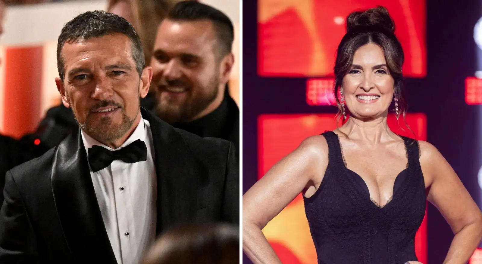 Colagem com imagens de Antonio Banderas e de Fátima Bernardes. Antonio Banderas dançará com Fátima Bernardes durante final da Dança dos Famosos; saiba data